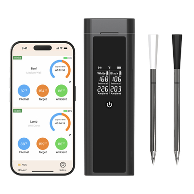 Good price IP67 waterdichte slimme draadloze vleesthermometer met telefoon APP Dual probe thermometer met LCD-scherm online